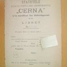 Statut Banca ,,CERNA&quot; Badarasani Tg Jiu 1910