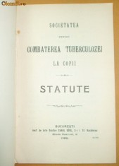 Statut Soc. combaterea tuberculozei Buc. 1908 foto