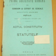 Statut Soc. export cereale ,,BRAILA&quot; Braila 1912
