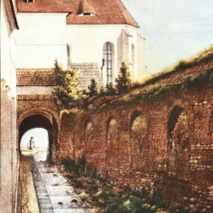 Carte postala ilustrata Pasaj langa zidul vechi - Sibiu