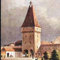 Carte postala ilustrata Poarta Cisnadiei - Sibiu, din exterior