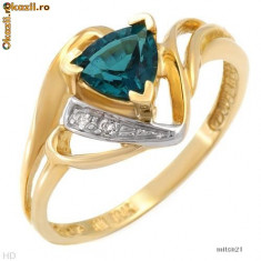 Inel Aur 10K - Ring with Diamonds and Cr.Emerald foto
