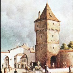 Carte postala ilustrata Poarta Sag din Sibiu, dinspre exterior