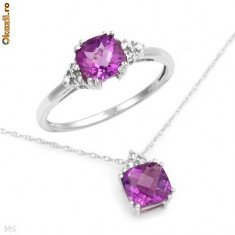 set aur alb 14K cu diamante si ametiste naturale 1,91CT superb foto