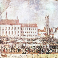 Carte postala ilustrata Targ la Sibiu-sfarsit sec. XVIII