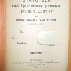 Statut Soc. imprumut ,,Isvorul avutiei&quot; Buc. 1902