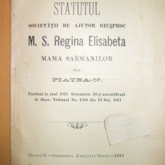 Statut Soc. ajutor ,,Regina Elisabeta&quot; Piatra N. 1911