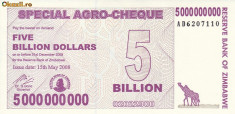 Bancnota Zimbabwe (Agro Cheque) 5.000.000.000 Dolari 2008 - P61 UNC foto
