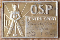 Placheta Organizatia Sportului Popular , pentru Sport foto