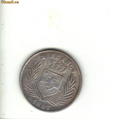 bnk mnd Congo belgian 2 franci 1887 REPLICA , cupru argintat