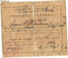 PERMIS DE VANATOARE 1922. foto