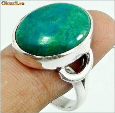 Inel UNICAT, Ag 925 cu piatra rara de chrysocolla D=18,14 mm ( USA 8)! foto