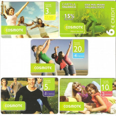 (LCT01) LOT CARTELE TELEFONICE DE COLECTIE, 5 BUCATI, DIFERITE, COSMOTE, FOLOSITE, UZATE, EXPIRATE, DESCARCATE DE CREDIT foto