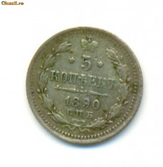 Doua monede de 5 kopeici argint Rusia 1890 foto