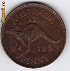 Australia PENNY 1952 Georgius VI,cangur,exotica foto