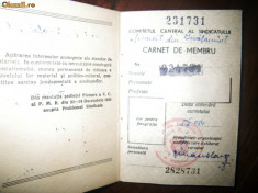 Carnet de membru sindicat 1954 foto