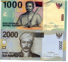 Indonezia 1000 si 2000 rupii 2009 unc foto
