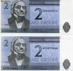 Estonia 2 krooni 2 bancnote, necirculate, consecutive foto