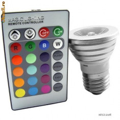 Bec cu LED multicolor si telecomanda 3W leduri 16 culori foto