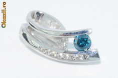 superb pandantiv aur alb 14K cu diamante blue si albe 0,33CT foto