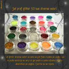 Set praf glitter 50 buc unghii uv gel diverse culori nail art foto