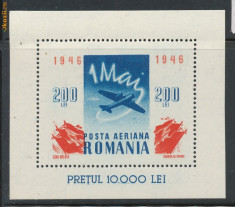 1946 Romania colita nestampilata 1 Mai aviatie cu sarniera foto