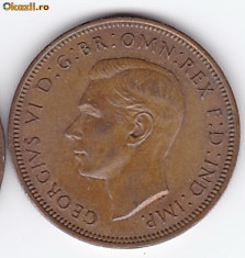 Anglia-Marea Britanie HALF PENNY 1945 regele George VI. foto