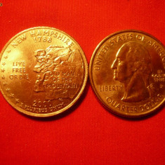 Set 2 monede 0.25$ Comemorativ New Hampshire ,lit.p si d,2000