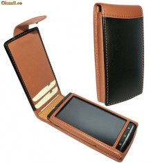 HUSA TELEFON SONY ERICSSON XPERIA X10 PIEL FRAMA FLIP NEAGRA-MARO foto