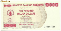 ZIMBABWE 500.000.000 Dollars 2008 - UNC !!! foto