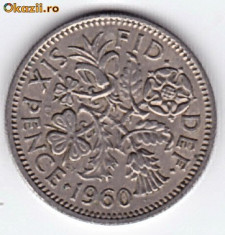 Marea Britanie-Anglia SIX PENCE 1960,Elizabeth II. XF/a.UNC (2) foto