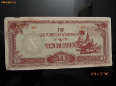 BURMA (MYANMAR) 10 rupii 1942 ocupatie japoneza foto