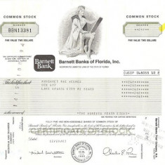 204 Actiuni SUA -Barnett Banks of Florida, Inc. -seria BBN13381