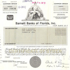 411 Actiuni -Barnett Banks of Florida, Inc. -seria BBY 39636