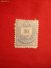 Timbru 10 Kr.albastru 1881 Ungaria,dant.13 1/2 ,fara guma foto