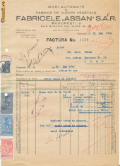 RFL 1940 ROMANIA document fiscal cu 3 timbre perfins Fabricele ASSAN foto