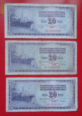 lot 2 bancnote Iugoslavia 20 dinari 1974-1978 foto