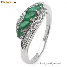 Inel 0.55 CT Emerald Gemstone Silver Ring (Size 6) foto