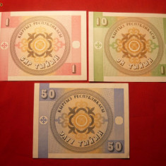 Set 3 Bancnote Kirgizstan ,val.1 ,10 ,50 Tilini , cal.NC