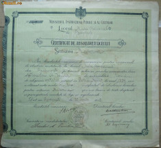 Certificat de absolvire , Liceul Matei Basarab , Bucuresti , 1912 foto