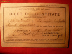 Bilet de Identitate Militar 1919 -emis de Ministerul de Razboi foto