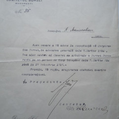 Adresa , Comitetul Bursei din Bucuresti , 1914 , semnata de presedinte