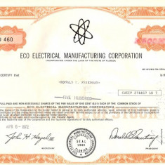 612 Actiuni -Eco Electrical Manufacturing Corporation -seria JU 460
