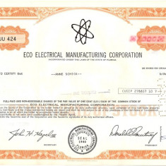 609 Actiuni -Eco Electrical Manufacturing Corporation -seria JU 424