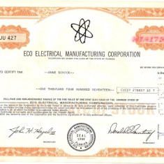 613 Actiuni -Eco Electrical Manufacturing Corporation -seria JU 427