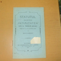 Statut Societatea ,,Intimitatea" Bucuresti 1908