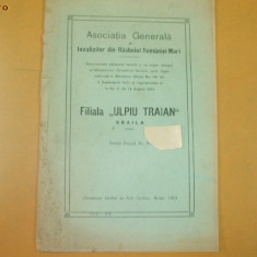 Asoc. invalizi razboi ,,Ulpiu Traian" Braila 1923