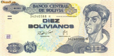 BOLIVIA ? bancnota ? 10 Bolivianos ? 1986 (2007) P-233 ? Serie H UNC necirculata foto