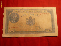Bancnota 5000 Lei 20 martie1945 ,Mihai I , cal.Buna-F.Buna foto