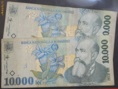 Lot 2 bancnote Romania 10.000 lei 1999 foto